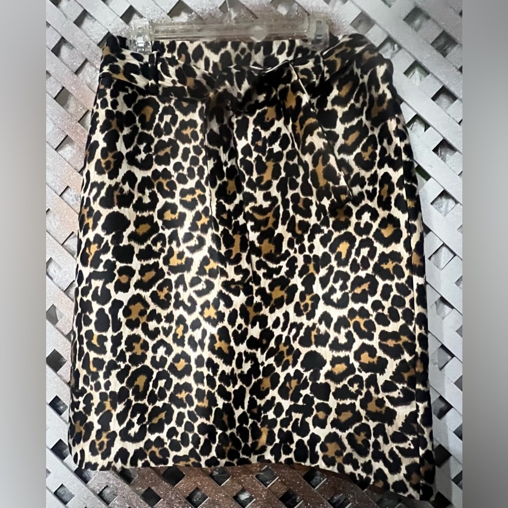 NWT J Crew Leopard Print Women's Pencil Skirt with sash wrap tie size 12